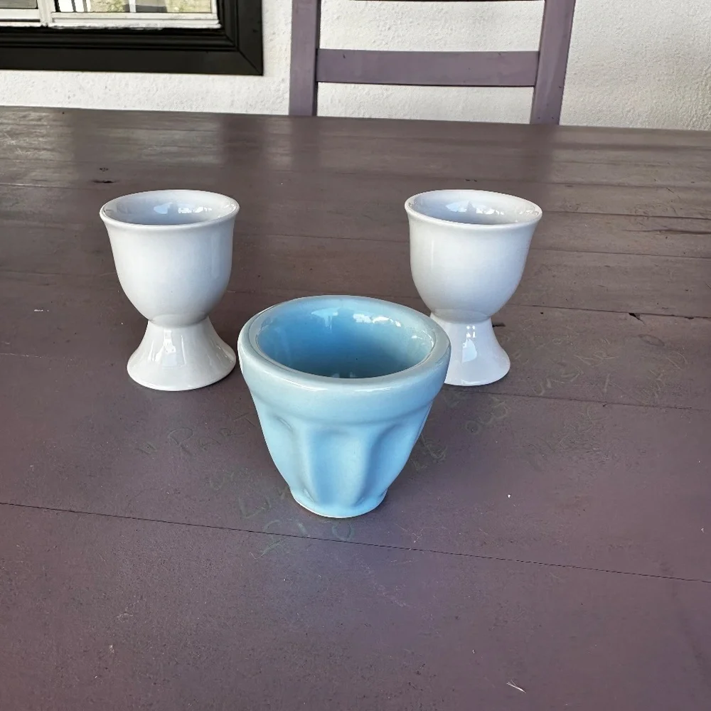 Williams Sonoma 2 egg cups + 1 Anthropologie egg cup